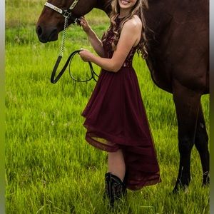 Formal/Prom maroon & tan high-low dress